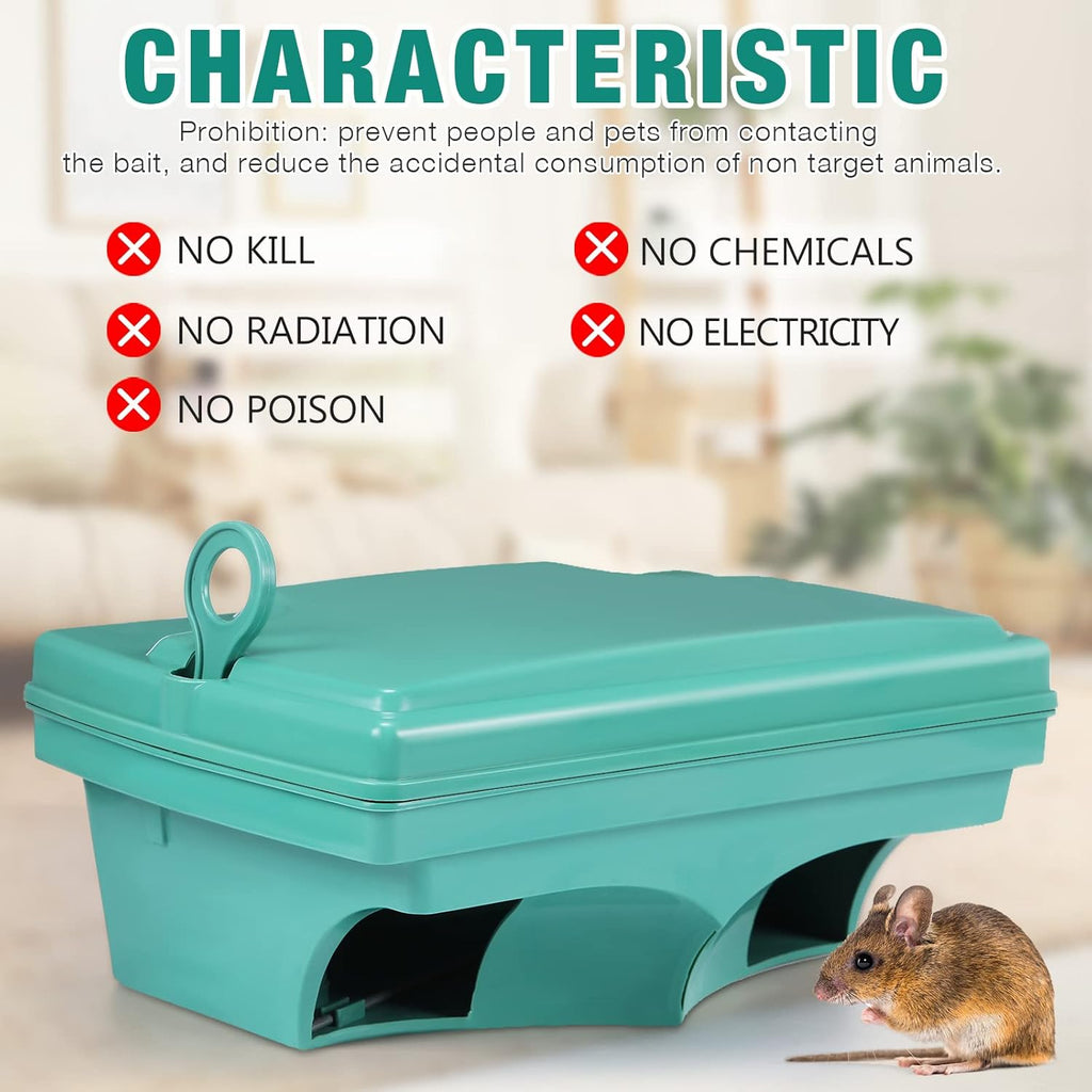 Qualirey 6 Pack Rat Bait Stations with 6 Keys Reusable Heavy Duty for Rodents Outdoor Mouse Poison Holder Large Station Traps for Mice Pests, Bait Not Included(Green)