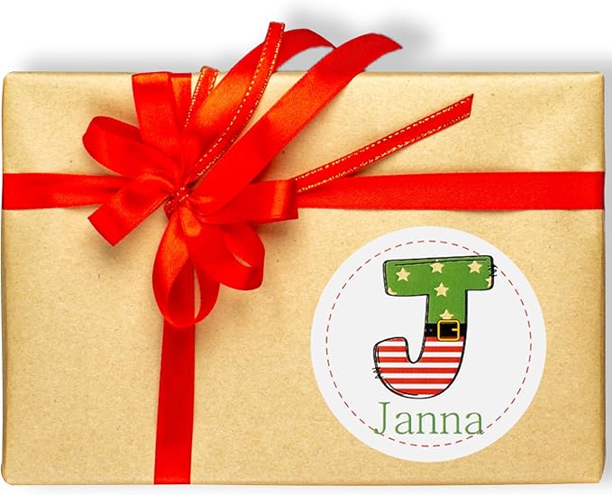 Personalized Christmas Name Stickers Xmas Decorations Initial Gift Stickers | 4 Initial Design | Custom Waterproof Cute Labels for Gift Box, Party Decorations, Envelopes | 30 Pcs ﻿