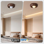 11.8 Inch Flush Mount Ceiling Light with 3D Printing Materials Moon Shade, Brown Imitation Wood Grain Modern Ceiling Light for Bedroom, Living Room, Hallway,Porch