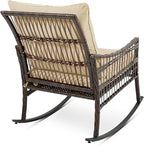 3 Pieces Patio Furniture Set, Outdoor Rocking Chairs Set of 2, Wicker Cushioned Patio Rocker with Side Table for Porch, Garden, Poolside & Deck, Beige