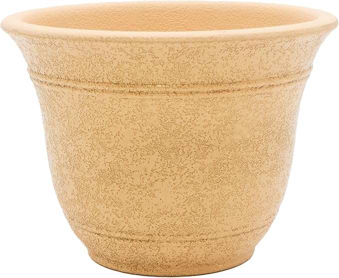 The HC Companies Sierra Round Self-Watering Pot - Lightweight Plastic Planter for Herbs & More - Durable Plant Pots for Indoor Plants & Outdoor Plants (10” Arizona Sand, Pack of 1)
