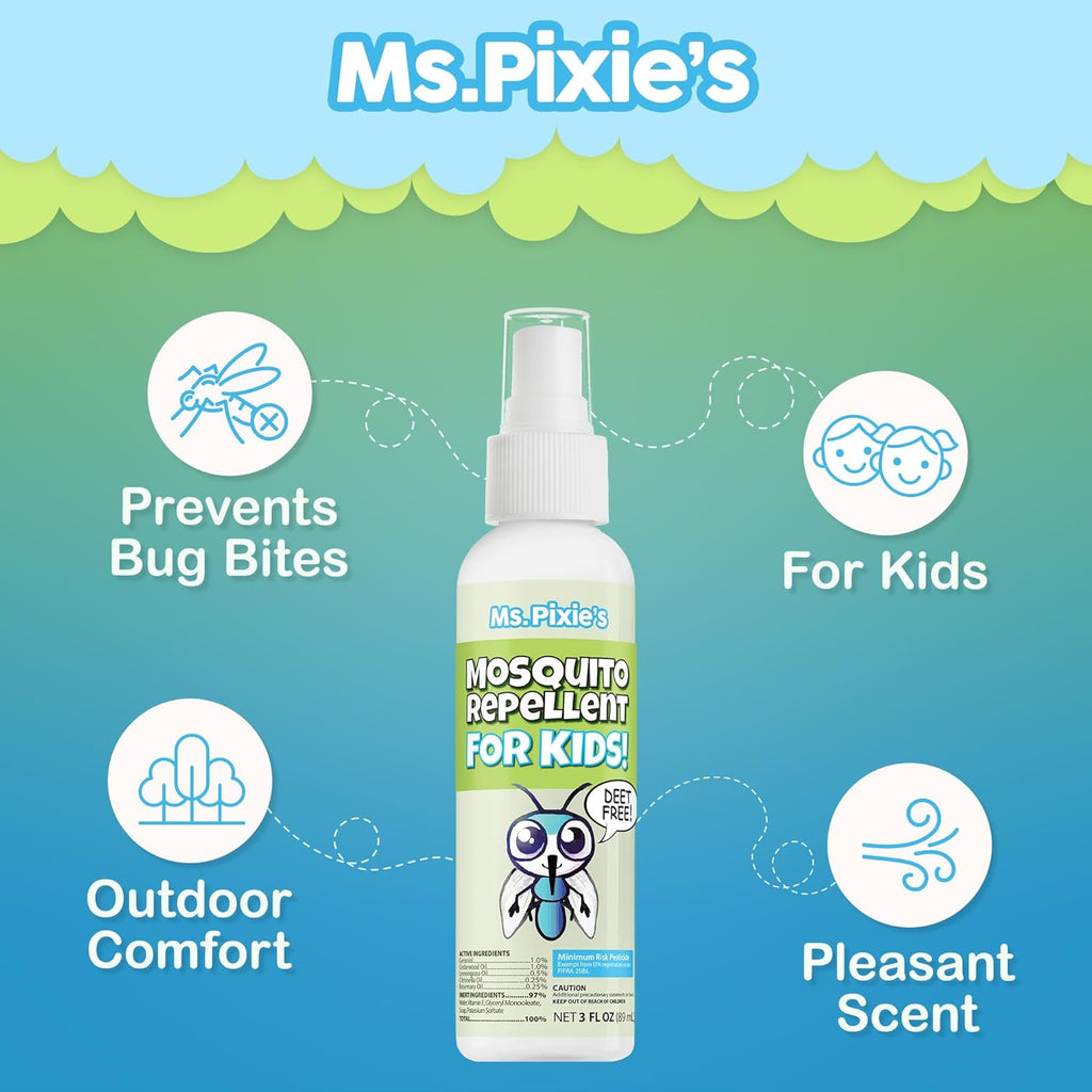 Ms. Pixie's Mosquito Repellent for Kids, DEET-Free Gentle Bug Spray for Children’s Skin & Outdoor Protection, 3 oz (90mL)