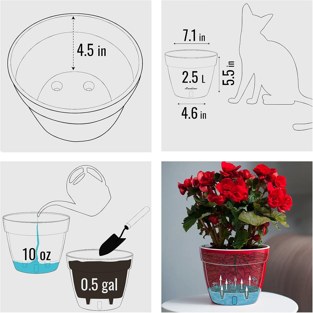 Santino ASTI 7.1 Inch Self Watering Planter SHADE/WHITE for Indoor Plants - Premium Quality Modern Plastic Planter Pot w/ Water level Indicator for All House Herbs, Plants, African Violets and Dahlias