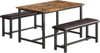Dining Table Set for 4, Dining Room Table Set with 2 Upholstered Benches, Small Kitchen Table Set, 3 Piece Farmhouse Rectangular Dining Room Table Set, Space Saving Dining Table for Apartment