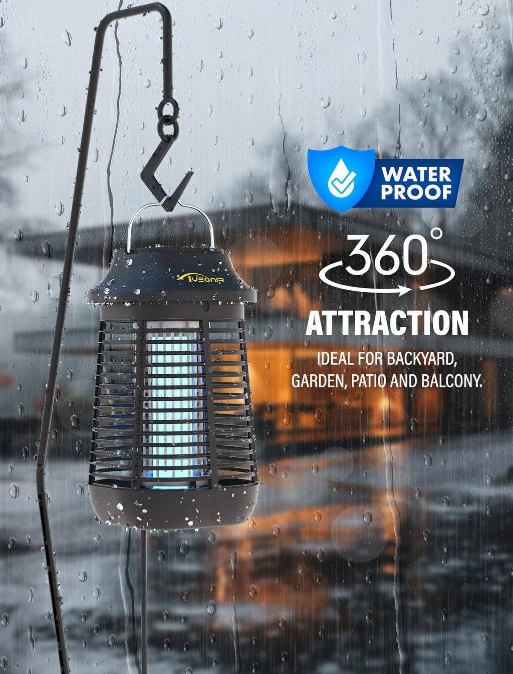 Bug Zapper, 4200V High Power Electric Mosquito Zapper for Outdoor and Indoor, Waterproof Efficient Bug Zapper for Home Kitchen Patio Camping