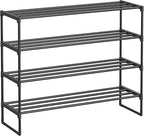 SONGMICS Shoe Rack, 4-Tier Shoe Organizer, Metal Storage Shelf, Upright or Upside Down, for 20-25 Pairs, Stackable, for Entryway, 11.8 x 36.2 x 29.5 Inches, Black ULSA14BK