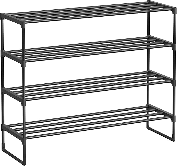SONGMICS Shoe Rack, 4-Tier Shoe Organizer, Metal Storage Shelf, Upright or Upside Down, for 20-25 Pairs, Stackable, for Entryway, 11.8 x 36.2 x 29.5 Inches, Black ULSA14BK