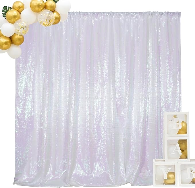 SquarePie Sequin Backdrop Non-Transparent Background Sparkly Curtain for Wedding Party 20FT x 10FT Iridescent