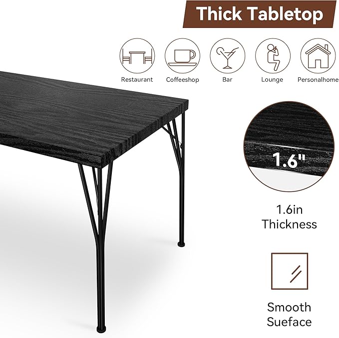 Kitchen Dining Table Set for 4, 5-Piece Kitchen Table Set with 1.6“ Thick Tabletop,Dining Room Table Sets,Kitchen Table Set with 4 Chairs for Small Space, Dinette,Apartment,Retro Black