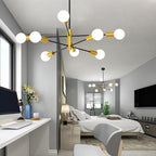 Sputnik Ceiling Light Fixture Chandelier, 8-Light Dining Room Light Over Table Height Adjustable Mid Century Hanging Light Fixture E26 Pendant for Bedroom Kitchen Livingroom 53InchH Gold+Black