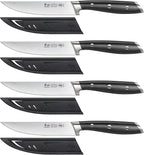 Cangshan ALPS Series 502780 German Steel Forged 4-Piece Steak Knife Set with Sheaths, Black