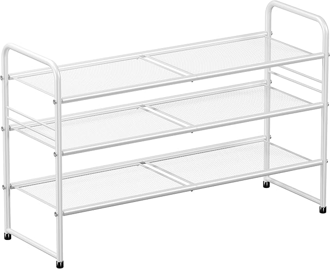SUFAUY 3-Tier Mesh Shoe Rack, Closet Metal 33" Wide Shoe Rack Organizer Heavy Duty, White