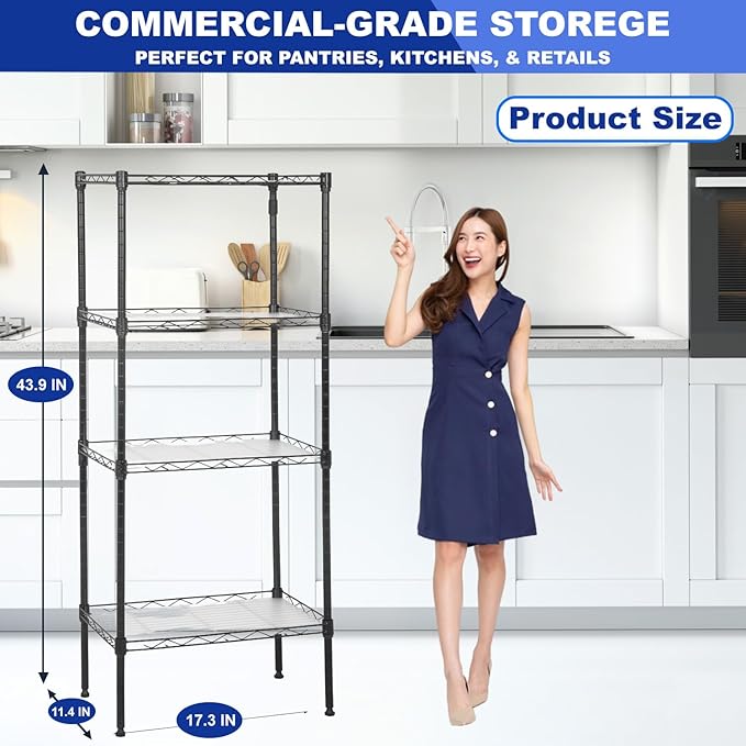 PayLessHere Metal Shelving Storage Shelves Garage Shelving 4-Tier Adjustable Shelf 600 lbs Total Bearing Capacity Multi-Functional Durable Easy Assembly, Black