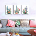 Wall Art for living room Canvas Prints Artwork bathroom Wall Decor Simple Life Green plants cactus Picture Watercolor painting 3 Pieces Framed bedroom wall decorations Office Works Home Decoration