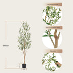 Bellacat Faux Olive Tree 5ft，Olive Trees Artificial Indoor with Natural Wood Trunk and Realistic Leaves and Fruits. 5 Feet(60in) Fake Olive Tree for Home House Office Décor.