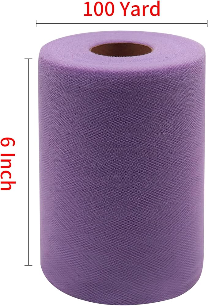 Lavender Tulle Fabric Rolls 6 Inch by 100 Yards (300 feet) Fabric Spool Tulle Ribbon for DIY Lavender Tutu Bow Baby Shower Birthday Easter Party Wedding Decorations Christmas Craft Supplies