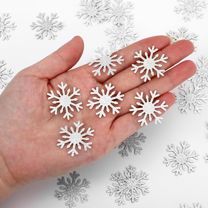 MARFOREVER Christmas Snowflake Glitter Confetti, Silver Snowflake Paper Confetti Snow Sprinkles Winter Wonderland Party Table Centerpiece for Wedding Supplies Christmas Party Decorations