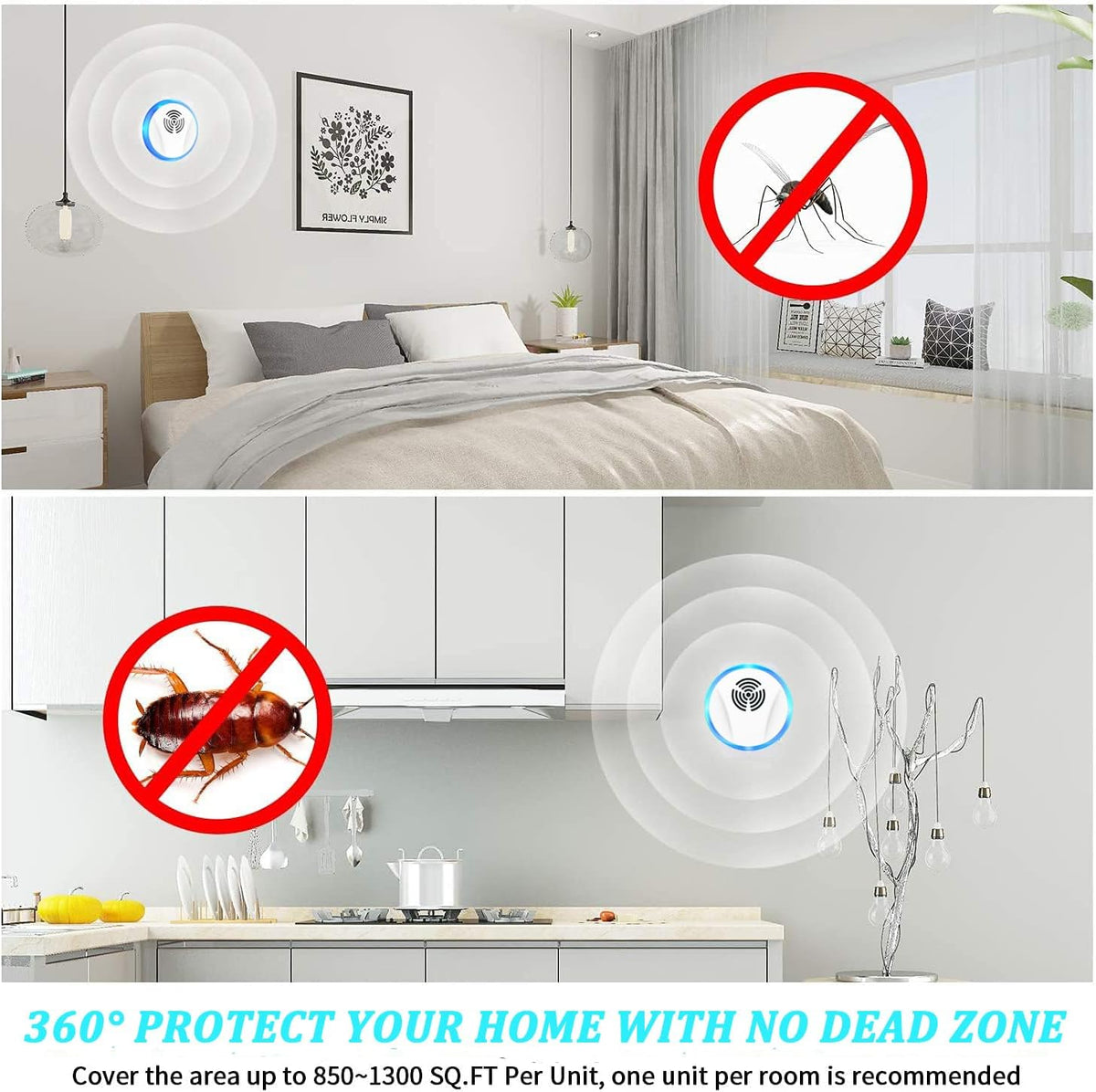 Ultrasonic Pest Control Repeller Indoor Plug in for Rodent Control, Mosquito Repellent, Cockroach Killer, Spider Deterrent, Electronic Mice Repellent (6, White)