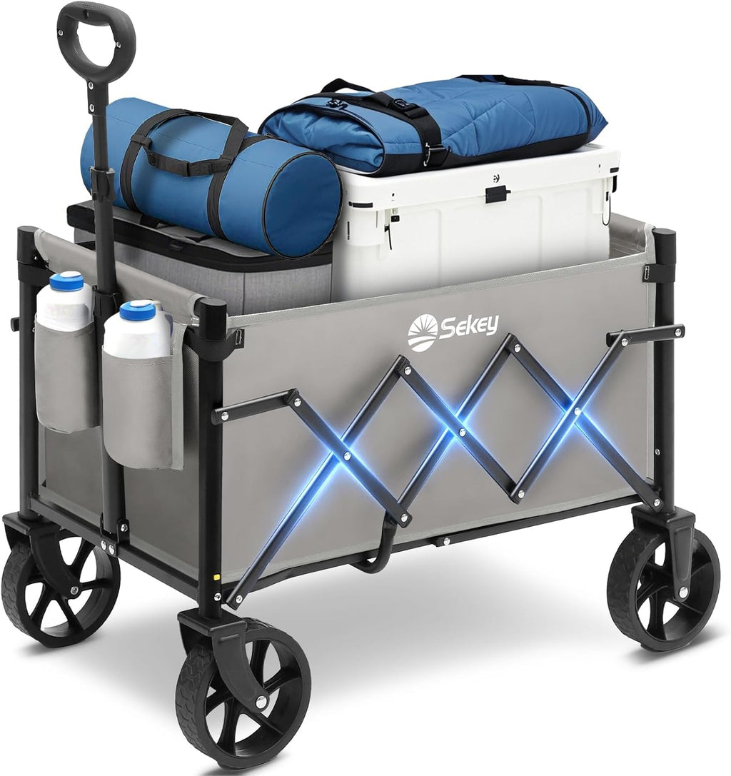 Sekey Heavy Duty Wagon with Big Wheels, Foldable Cart with 220LBS Capacity, Utility Lightweight Wagon, Collapsible Grocery Shopping Cart for Camping Sports & Holiday. Gray