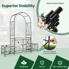 Happygrill Garden Arbor, 87" Metal Archway Pergola with Lockable Gate & 2 Side Planters for Climbing Plants, Roses, Vines, Heavy-Duty Outdoor Garden Arch Trellis for Wedding Party Ceremony Decoration