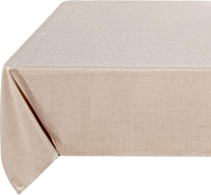 Fitable Faux Linen Tablecloth Rectangle 60 x 102 Inch - Rustic Fabric Table Cloth for 6 Foot Tables, Beige Faux Burlap Table Cover for Kitchen Dining, Party, Farmhouse