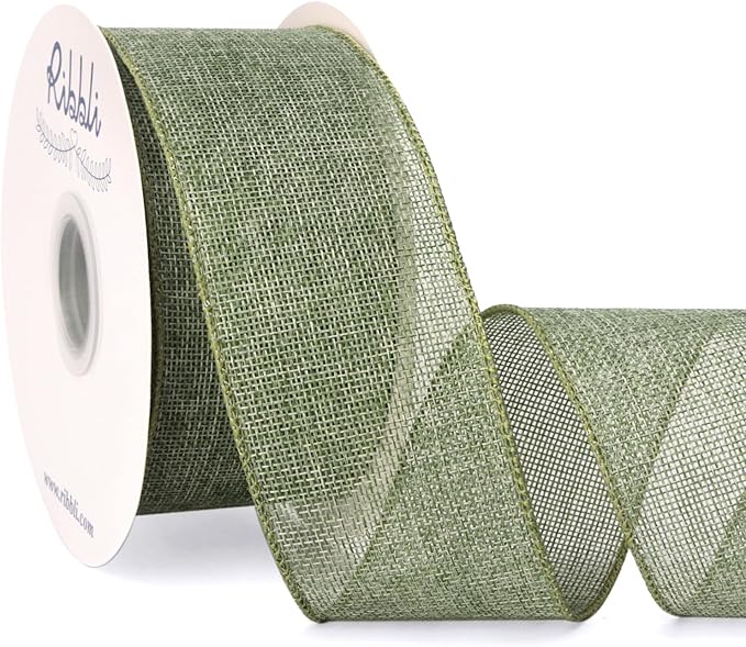 Ribbli Sage Green Burlap Wired Ribbon, 2-1/2” Inch x Continuous 20 Yard, Spring Moss Wired Ribbon for Wreaths,Big Bows,Tree Decoration,Outdoor Decoration