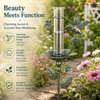 Rain Gauge Outdoor Decorative Hummingbird 7" Metal Rain Gauges Glass Tube | for Yard Garden,Pathway, Patio Freeze Proof Height Adjustable, Metal Water Gauge for Rain