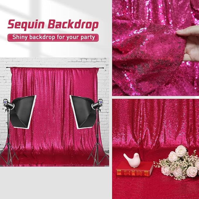 Eternal Beauty Hot Pink Sequin Backdrop, 20x10 Ft Glitter Background Curtains for Shimmer Photography Party Wedding Birthday Back Drop Decor