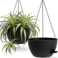 UOUZ 13 Inch 2 Pack Large Self Watering Hanging Planters for Indoor Outdoor Plants, Hanging Plant Pots with Removable 50 Oz Reservoir, Plastic Hanging Basket for Window Porch Garden Balcony, Black