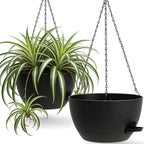 UOUZ 13 Inch 2 Pack Large Self Watering Hanging Planters for Indoor Outdoor Plants, Hanging Plant Pots with Removable 50 Oz Reservoir, Plastic Hanging Basket for Window Porch Garden Balcony, Black