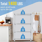 PayLessHere 4-Tier Adjustable Shelf Shelving Unit Shelves Shelf Heavy Duty Storage Steel Organizer Wire Rack (350 lbs Loading Capacity per Shelving) with Wheels Multi-Function Easy Assembly,Chrome