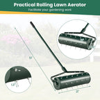 Goplus Rolling Lawn Aerator, 21-Inch Garden Yard Rotary Push Tine Filled Sand Stone, Heavy Duty Spike Soil Aeration w/Metal Handle, Fillable Drum 51" Manual Lawn Aeration Tool Garden Grass Patio Yard