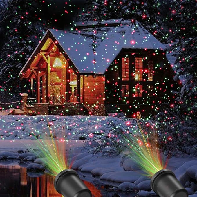 Christmas Laser Light Projector, 2 Pack, Red and Green Star Laser Lights Show with Timer for Outdoor Decorations, Waterproof Landscape Lighting for Christmas and Holidays