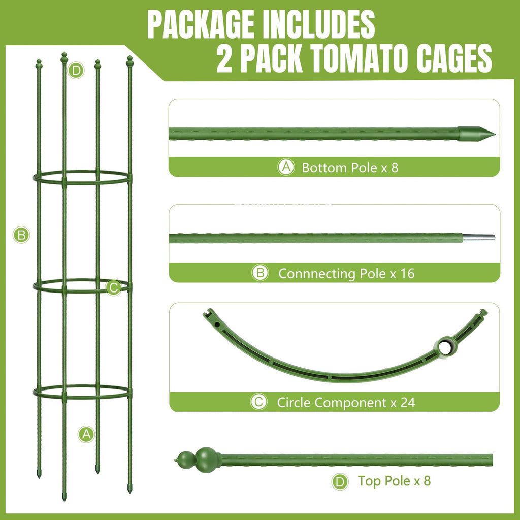 2 Pack Up to 59 Inch Height Adjustable Tomato Cages for Garden