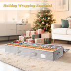 Criusia Gift Wrapping Paper Organizer Storage, Durable Underbed Storage Container Fits 24 Rolls, with Removable Dividers and Pockets for Ribbon, Ornaments, Holiday Accessories, Grey