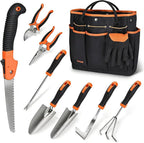Garden Tools Set, Carsolt 10 Piece Stainless Steel Heavy Duty Gardening Tools Set for Planting Pruning Gardening Kit with Durable Gardening Bag Gloves Gift Box Ideal Garden Gifts for Women Men(Orange)