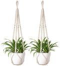 Mkono Macrame Plant Hanger Indoor 35 Inch Hanging Planter Basket Ivory 2Pcs