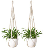 Mkono Macrame Plant Hanger Indoor 35 Inch Hanging Planter Basket Ivory 2Pcs