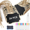 NEBURORA 24 Pcs Mini Erasable Wood Chalkboard Signs with Hanging String Reusable Double-Sided Blackboards for Message Boards Hanging Signs Price Labels Table Numbers Plant Name Tags