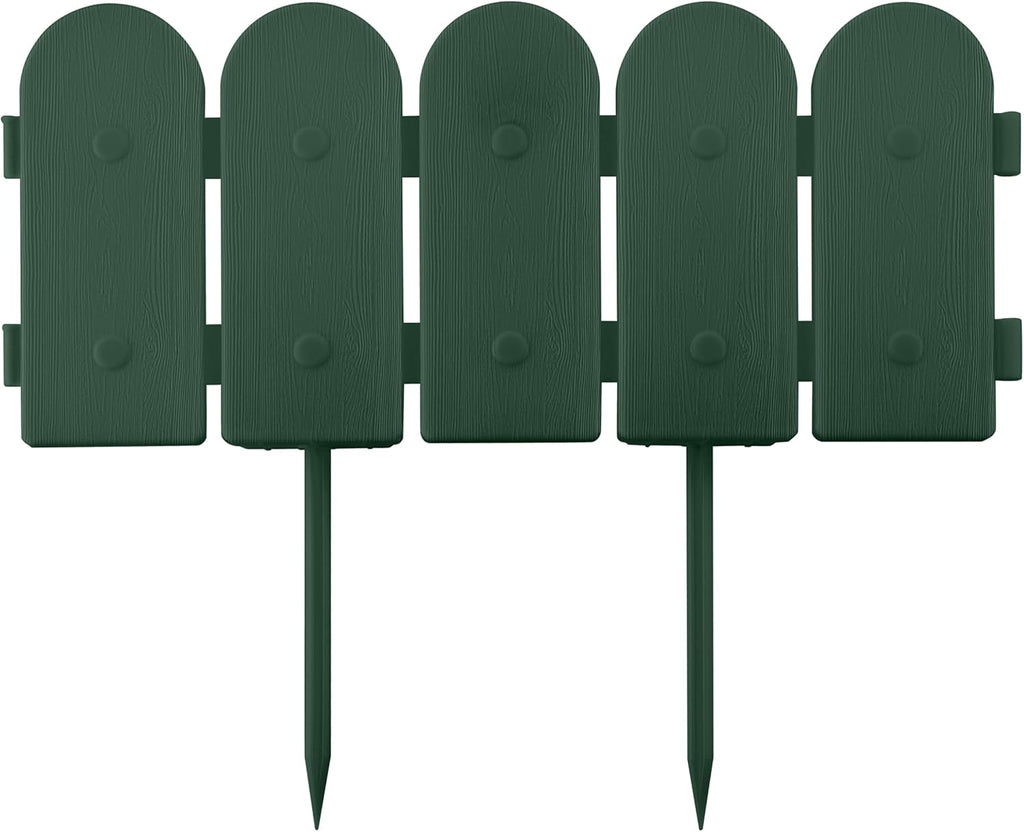 Evelyne Garden Border Edging: Wooden Fence Design - 16pcs Green Yard Landscaping Fence Liner Lawn Edge Barrier - 20ft Kit of Decorative Lawn Landscape Panels Elements -Landscaping Edging-GMT-10374-B16