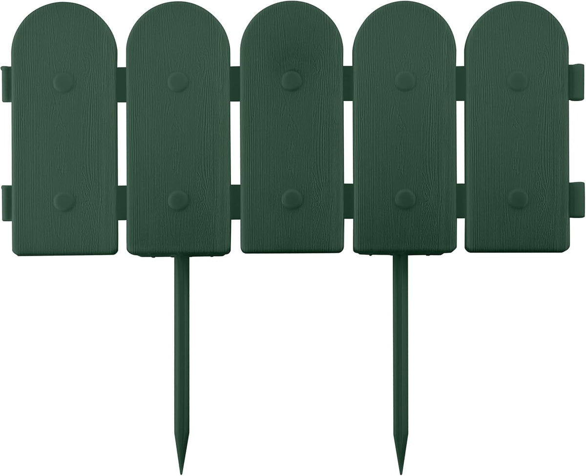 Evelyne Garden Border Edging: Wooden Fence Design - 16pcs Green Yard Landscaping Fence Liner Lawn Edge Barrier - 20ft Kit of Decorative Lawn Landscape Panels Elements -Landscaping Edging-GMT-10374-B16