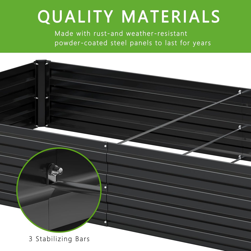 2PCS 8x4x1FT Galvanized Raised Garden Bed Kit,Vegetable Boxes-Rectangle Metal Flower Box,Large Planter Raised Beds Outdoor Garden for Planting,Fruit,Herb-Black