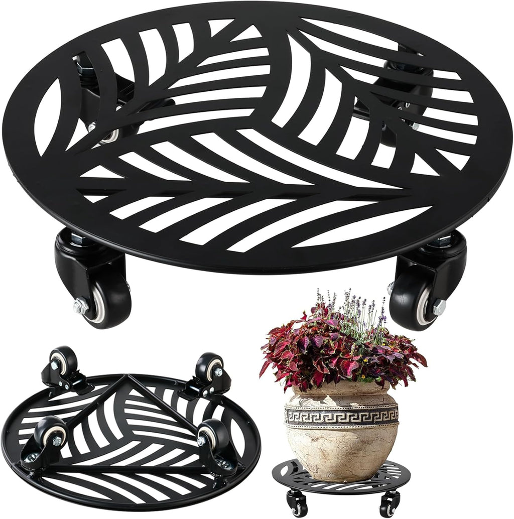 1 Pack Large Metal Plant Caddy with Wheels 13.5 Inches Heavy-duty Iron Rolling Plant Stand with Casters Indoor Outdoor Plant Roller Base Planter Movers Garden Dolly Coaster Trolley Black