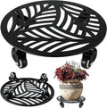 1 Pack Large Metal Plant Caddy with Wheels 13.5 Inches Heavy-duty Iron Rolling Plant Stand with Casters Indoor Outdoor Plant Roller Base Planter Movers Garden Dolly Coaster Trolley Black