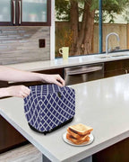 Toaster Cover 2 Slice Moroccan Pattern Toaster Oven Cover with Pockets Geometric Trellis Navy Blue Dustproof Bakeware Protector Small Kitchen Appliance Dust Covers and Fingerprint Protection for Women