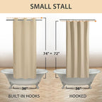 River Dream Stall Size No Hook Beige Shower Curtain Soft Microfiber - 36" Wide Small Fabric Shower Curtain Set for Narrow Stall, Waterproof & Washable, Bottom Magnets, Beige, 36x74