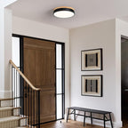 Modern Dimmable LED Close to Ceiling Light Minimalist Wood Oak Flush Mount Ceiling Light Fixture Circle Lighting for Bedroom Kitchen Bathroom Laundry Room (Black, 11.8'')