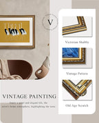 VIYYIEA Gold Framed Wall Art Canvas Print Home Decor, Vintage Cranes Wall Art for Living Room, Vintage Animal Oil Painting Picture, Print Framed Home Decor, Bathroom Wall Decor Seven Cranes 16x20in