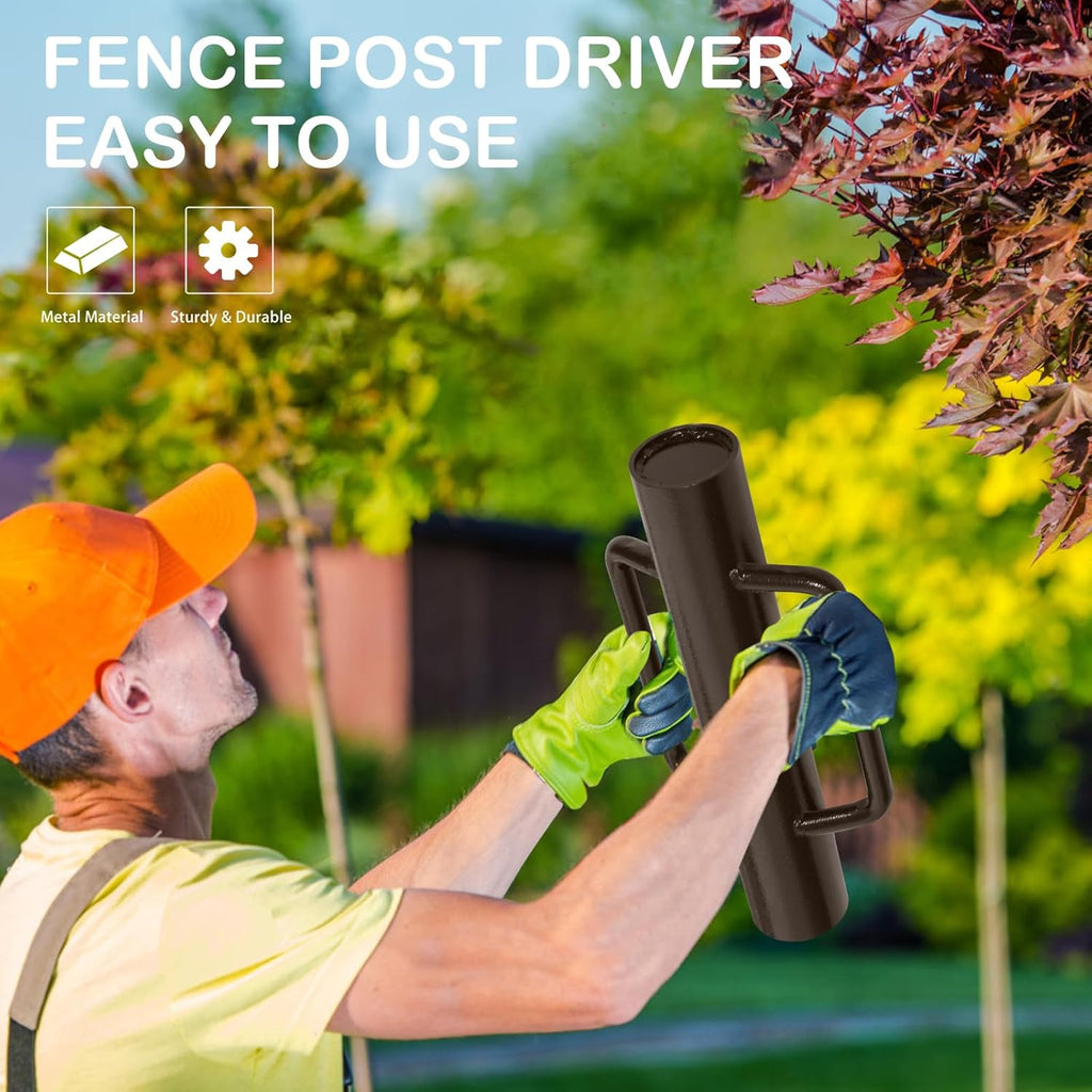 Urban Deco Fence Post Driver with Handle Steel Head Fence Post Driver 16.8 Inch T Post Driver/Rammer Brown Hand Heavy Duty Post Pounder