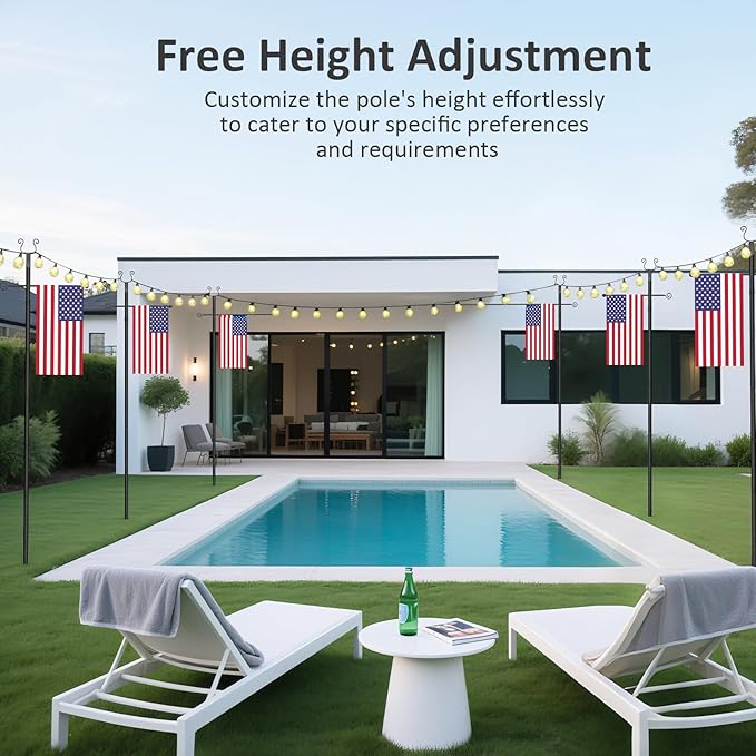 2 Pack String Light Poles - 10 Ft Patio Heavy Metal Lighting Posts, Adjustable Outdoor Stand with Fork for Backyard Deck Garden Wedding